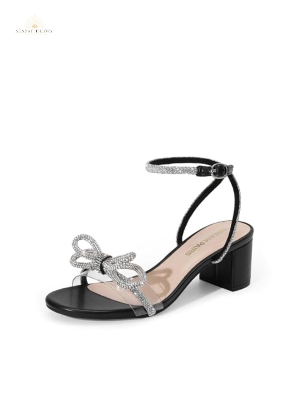 Women's Rhinestone Double Bow Chunky Block Heel Sandals